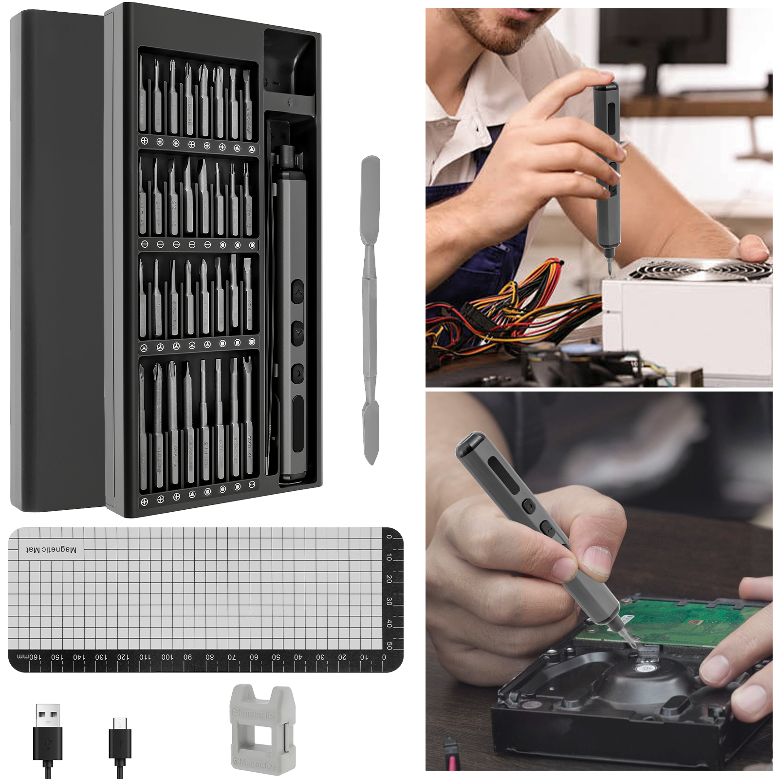 70 in 1 Mini Electric Screwdriver Set with 64 Precision Bits and 4 LED Lights Cordless Electric Precision Screwdriver Set for PC RC Electronic